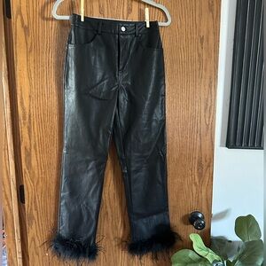 Altar’d State faux leather feather trimmed straight leg cropped pants size XS